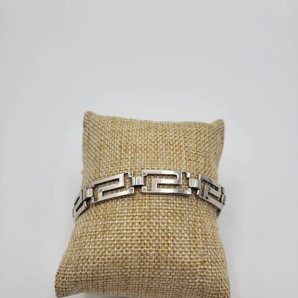 Sterling Silver Greek Key Meander Link Bracelet 7.75” – Classic Vintage Style - Picture 2 of 8